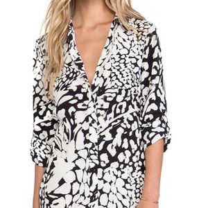 DVF Prita Dress Size 2, Black and White Silk Print